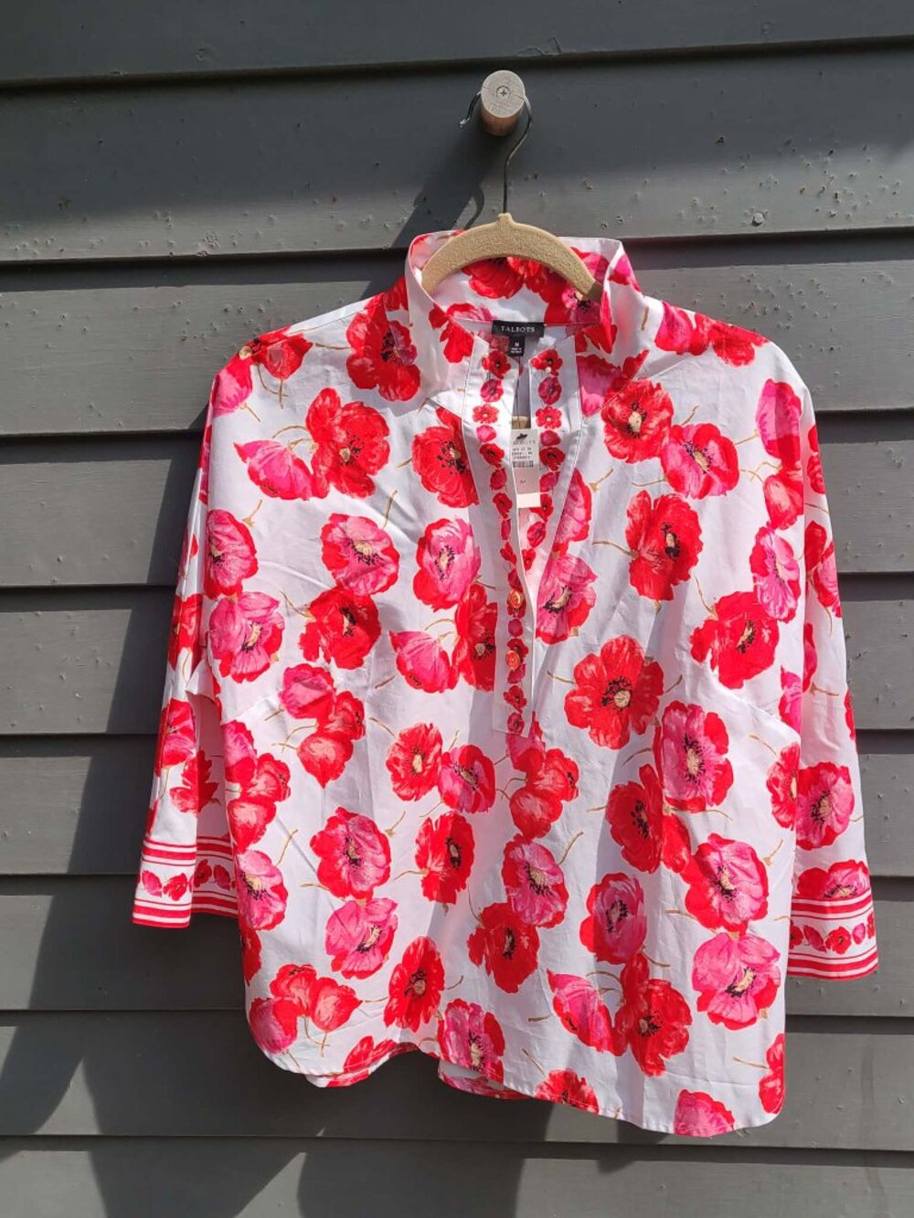 Talbots Red White Poppy Pop Top NWT size Medium - Picture 2 of 10